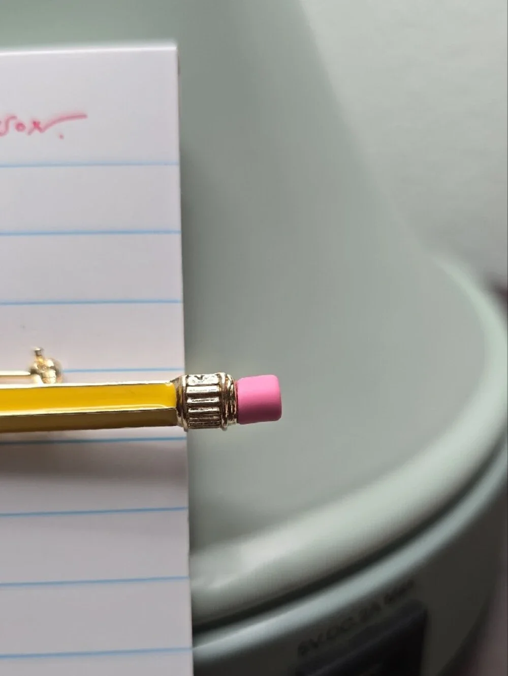 Betsey Johnson Yellow Pencil Pen with Pink Eraser and Gold Accent
